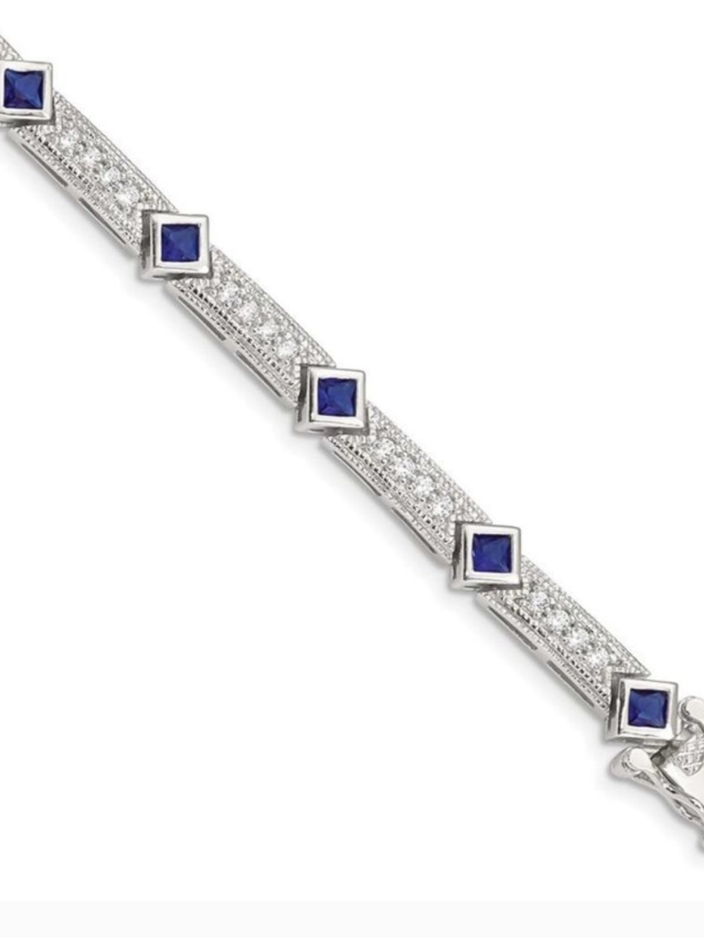 Sterling Silver Rhodium-plated Sapphire and Diamond Bracelet 7.5 In Gorgeous